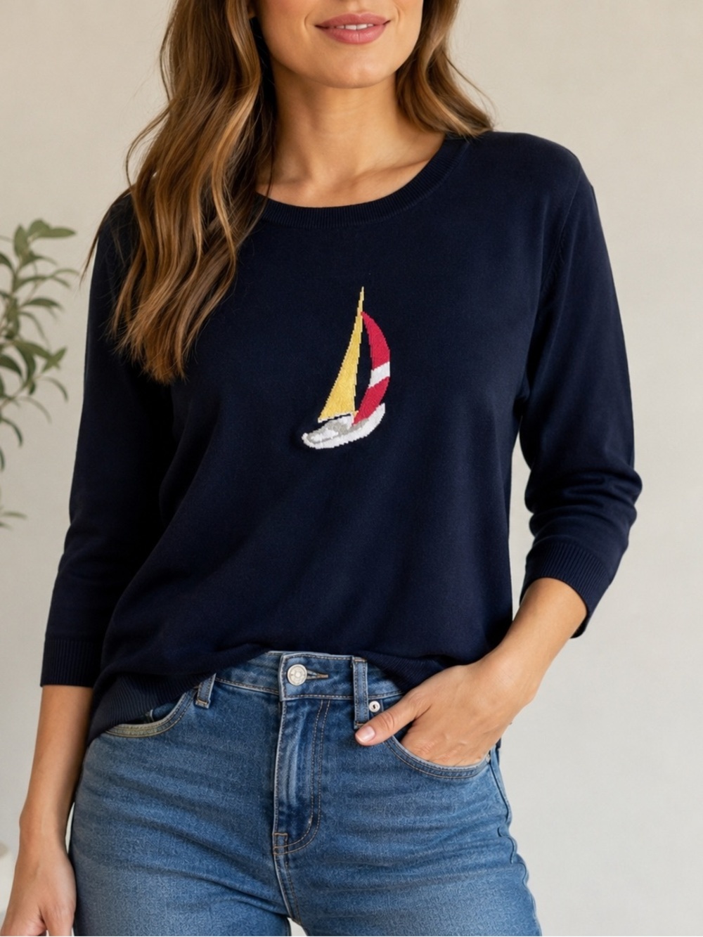 Talbots Sailboat 3/4 Sleeve Navy Size‎ Small